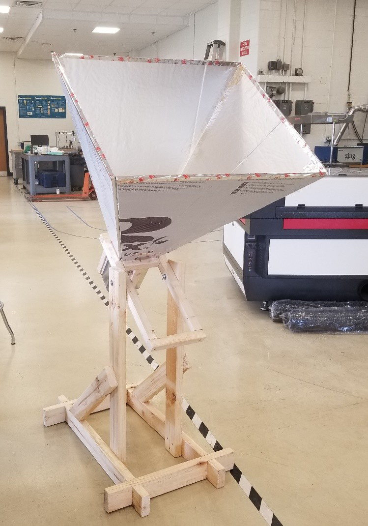 The completed stand supports the horn telescope.