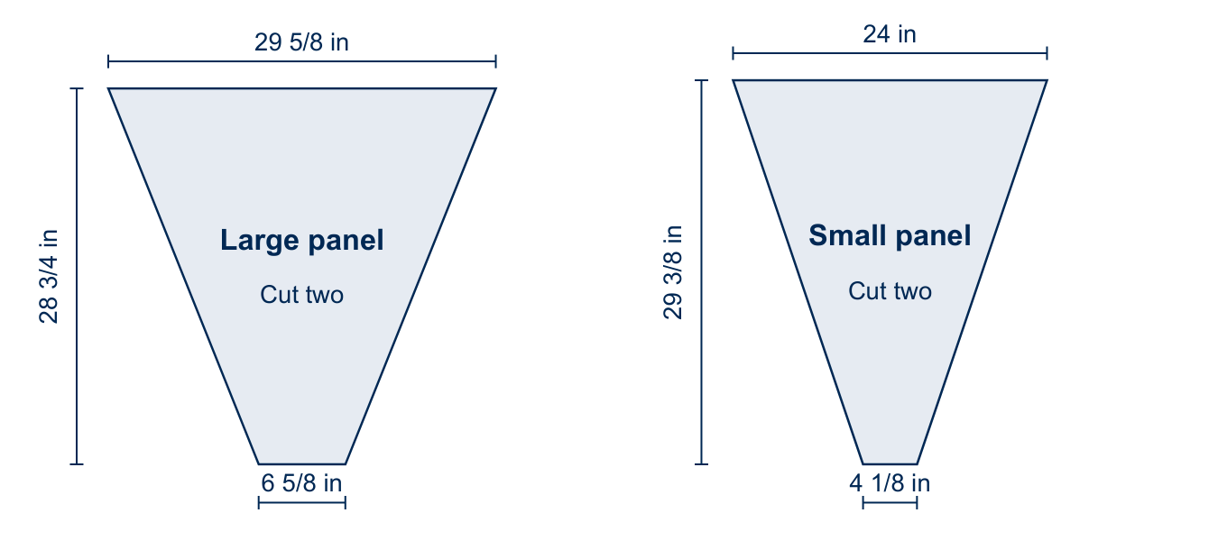Dimensions of the two panel shapes. Heights are perpendicular to the parallel edges.